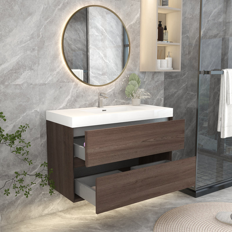 Ensemble de meuble-lavabo simple mural 42 po, Chêne rouge