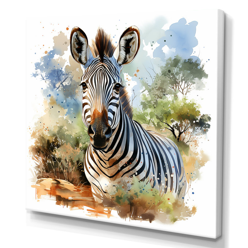 Zèbre, savane, art mural, Toile tendue, H 16 po x l 16 po x P 1 po