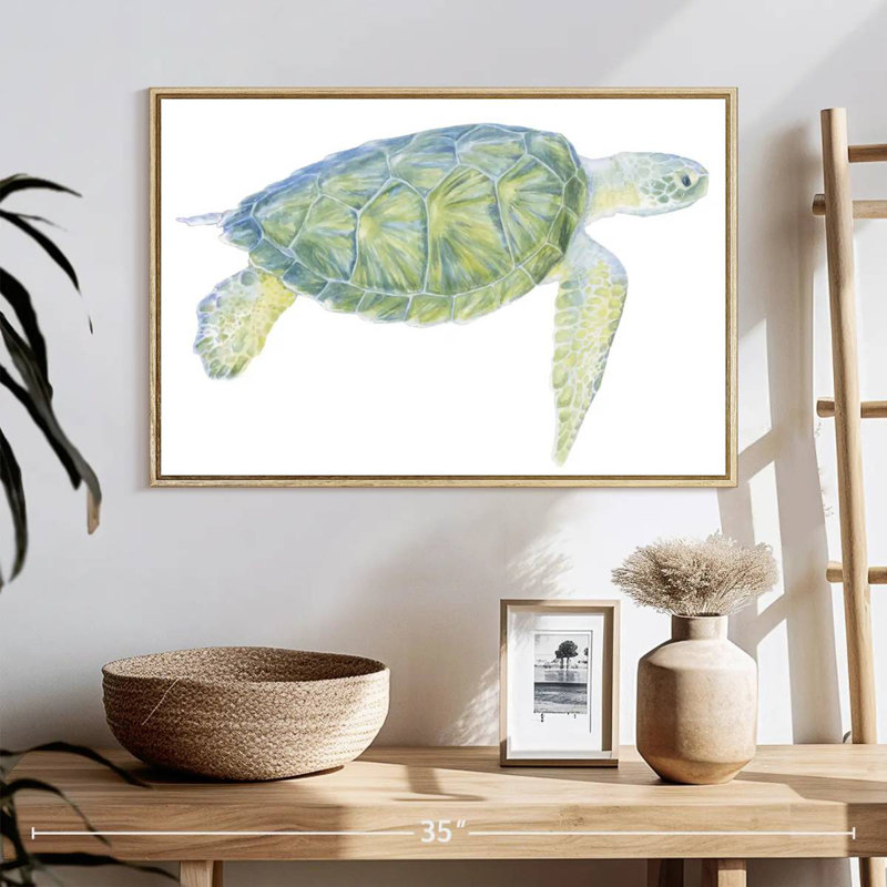 Tortue de mer tranquille I, Cadre flottant en bois naturel, 25 po x 17 po