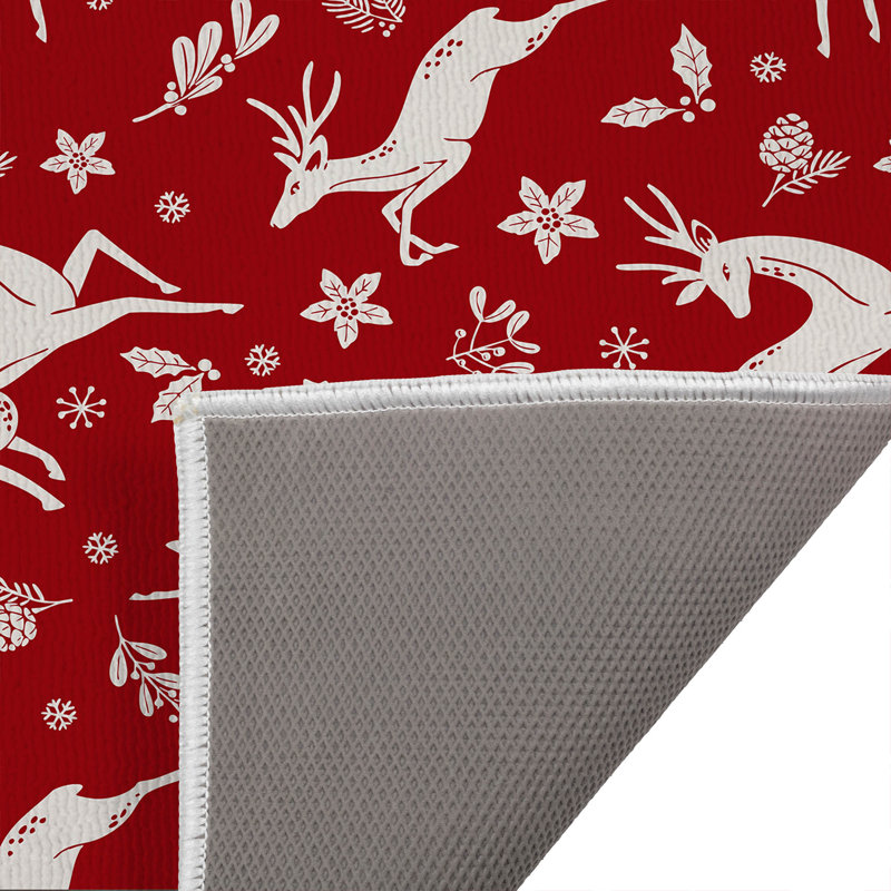 Running Deer Holiday Bath Mat, Single- 34" L x 21" W, Red