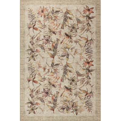 Florart Beige Purple Nature Themed Floral Woven Based Modern Chenille Carpet