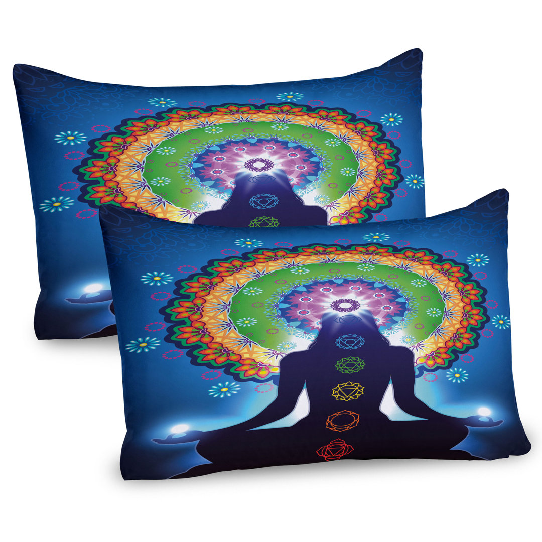 Kissenbezug Packung mit 2, Mandala Chakra Yoga, Mehrfarbig