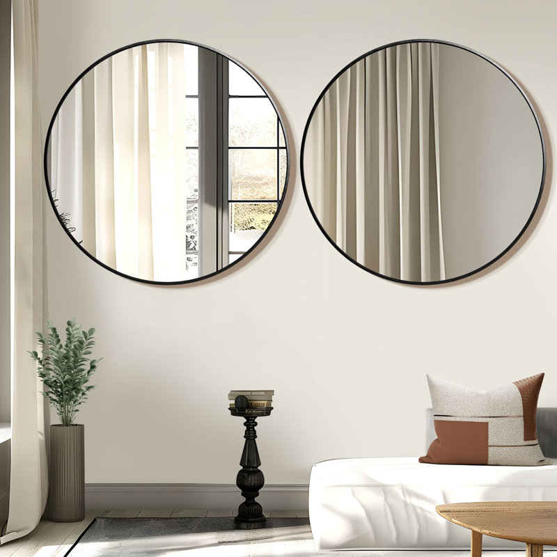 Miroirs muraux ronds en métal, Noir, 35 po x 35 po