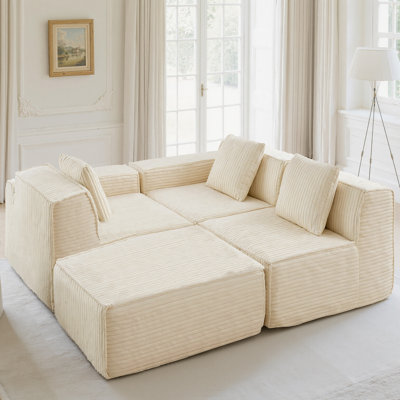 Boneless L-shaped corduroy modular sofa with free combination and boneless
