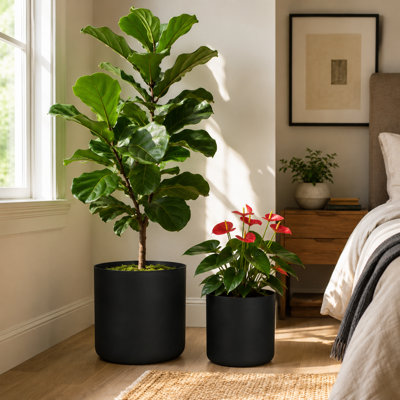 Modern Black Magnesium Oxide Planter Set for Patio, Porch, and Indoor Decor