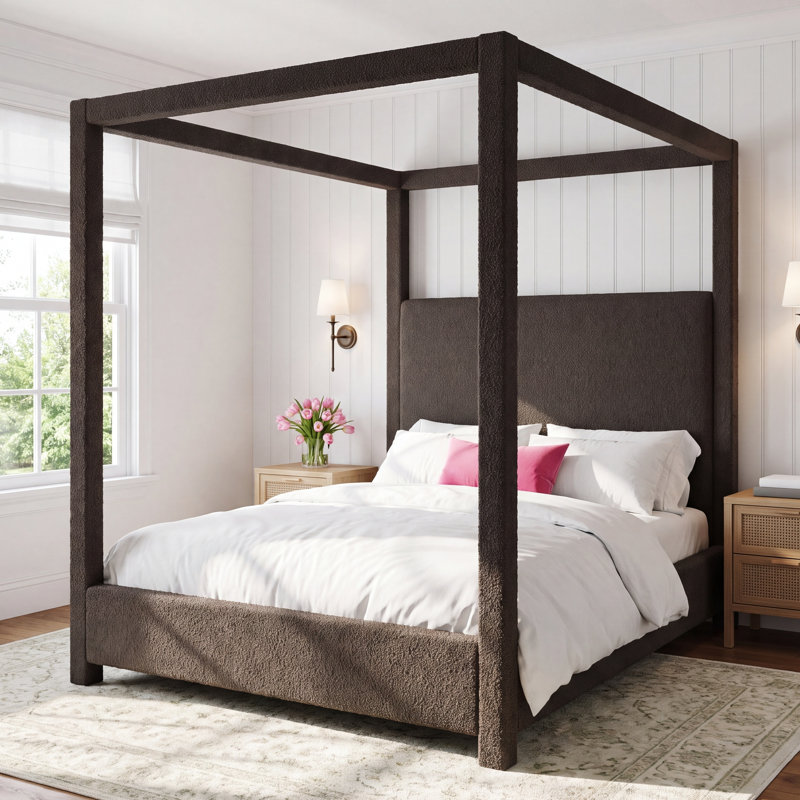 Denn Donnelly Bed, Queen, Black Boucle Fabric