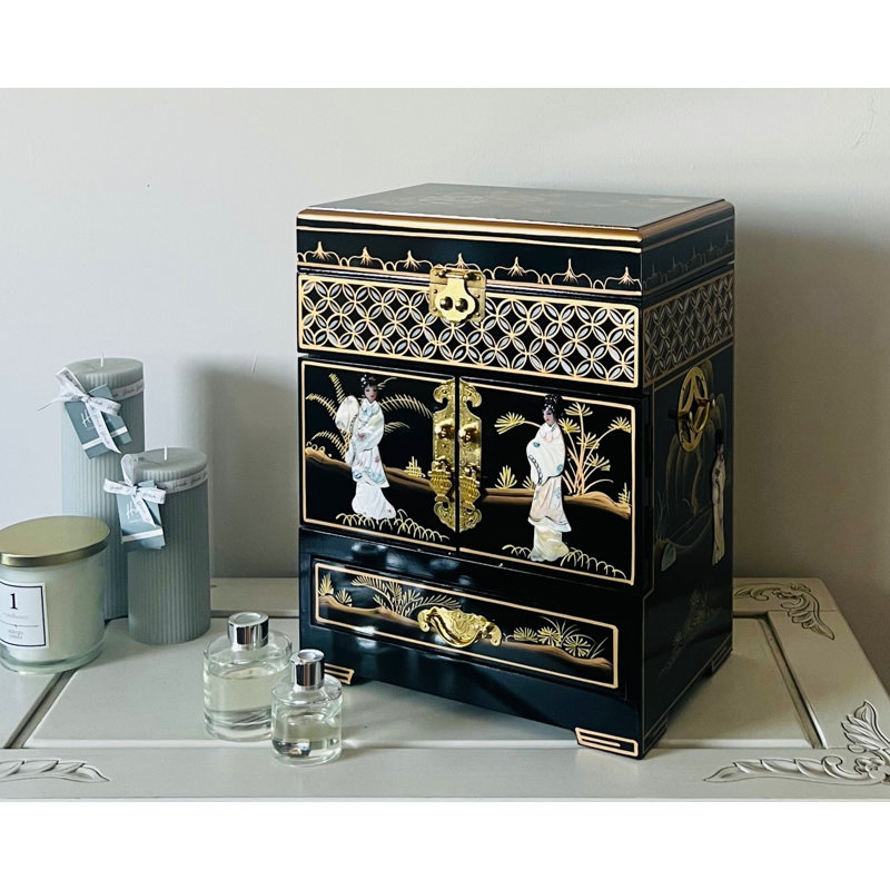 Tall Mother of Pearl Oriental Chinese Jewellery Box