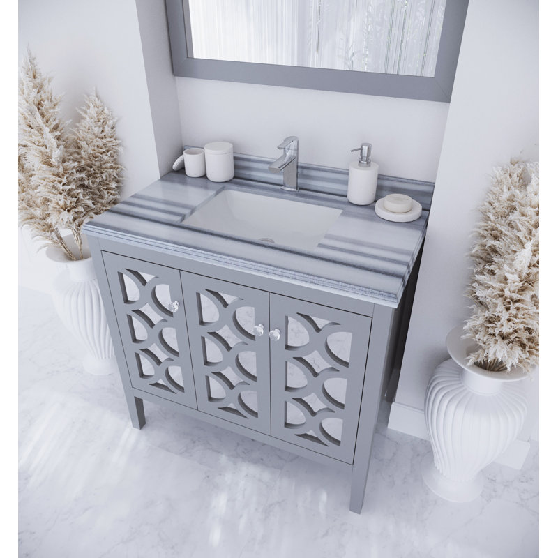 Ensemble de meuble-lavabo simple 36 po Caballero, Gris, Bandes blanches