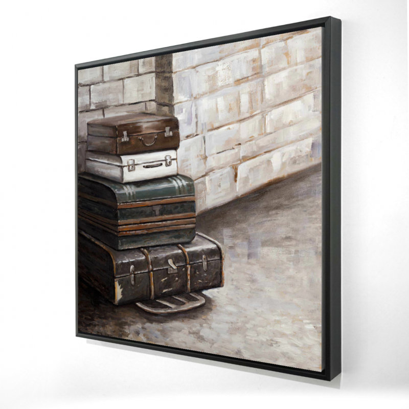 Toile brune encadrée - décor de quatre vieilles valises de voyage