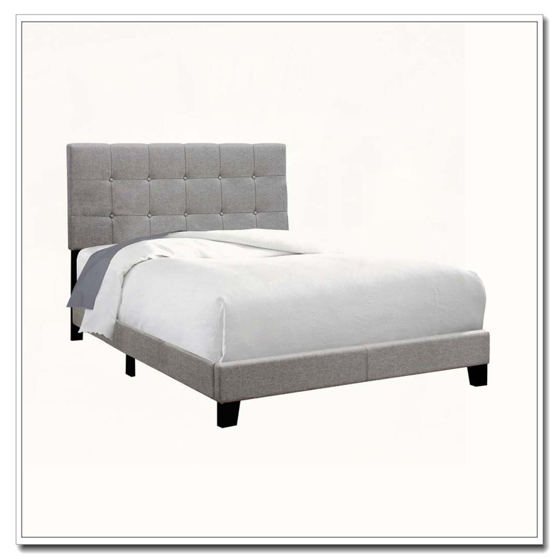 Lit plateforme tapissier, gris, Double
