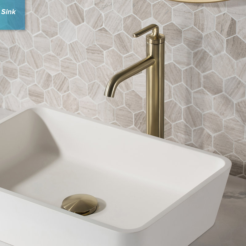Ramus Vessel Sink Bathroom Faucet with Drain Assembly, Brushed Gold