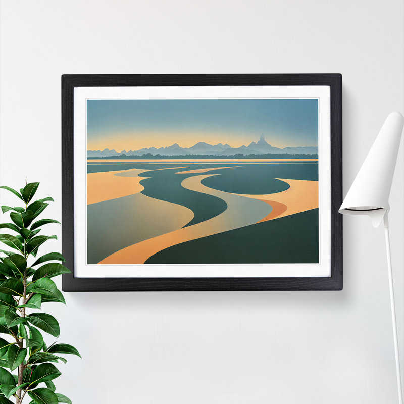 XH1022-6142X Modern Mountain Lake View - Single Picture Frame Print, 46cm H x 64cm W x 2cm D, Black