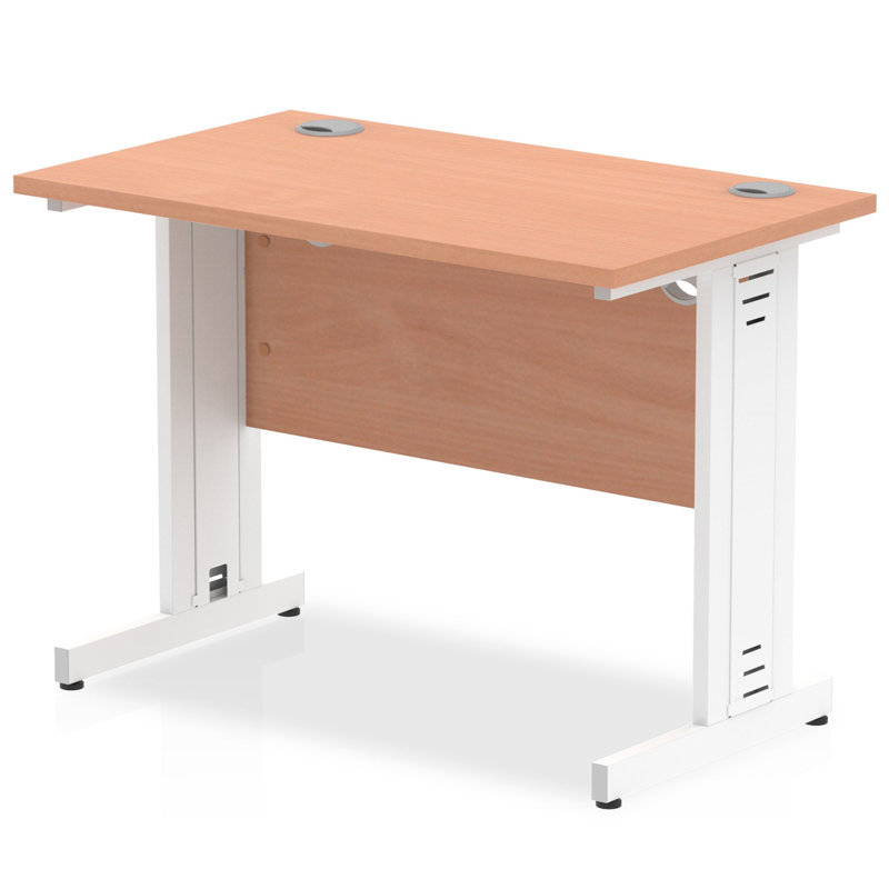 Impulse Metal Base Computer Desk, White, 73cm H x 100cm W x 60cm D, Beige