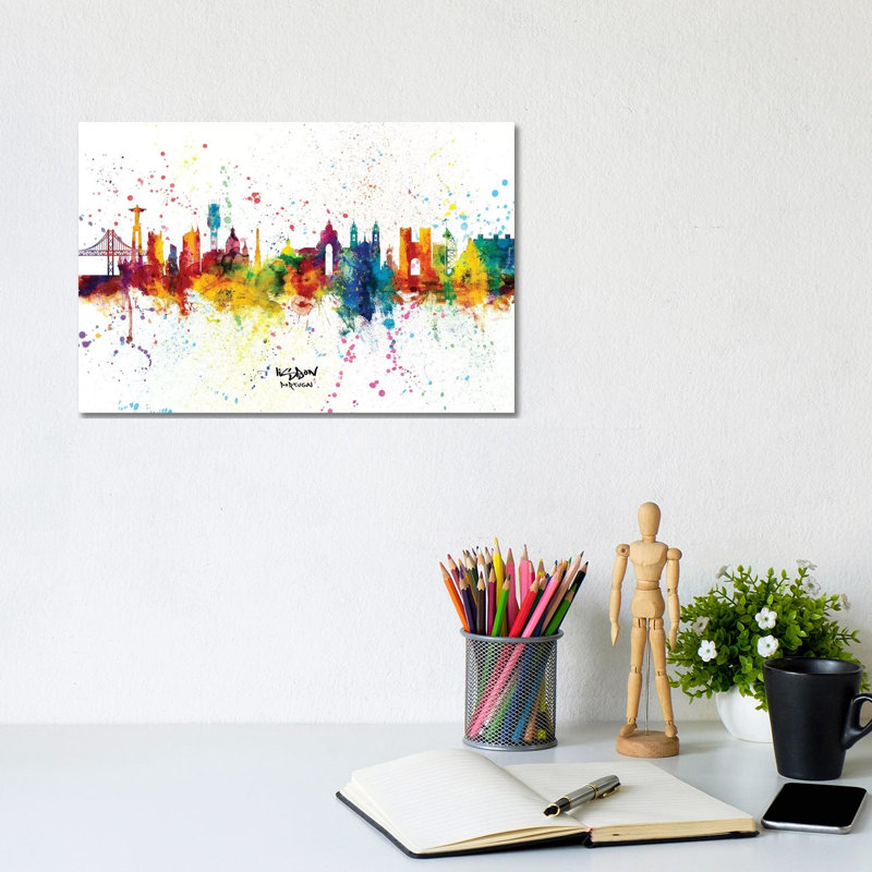 Lisbon Portugal Skyline Splash by Michael Tompsett - Wrapped Canvas Print, 20.32 cm H x 30.48 cm W
