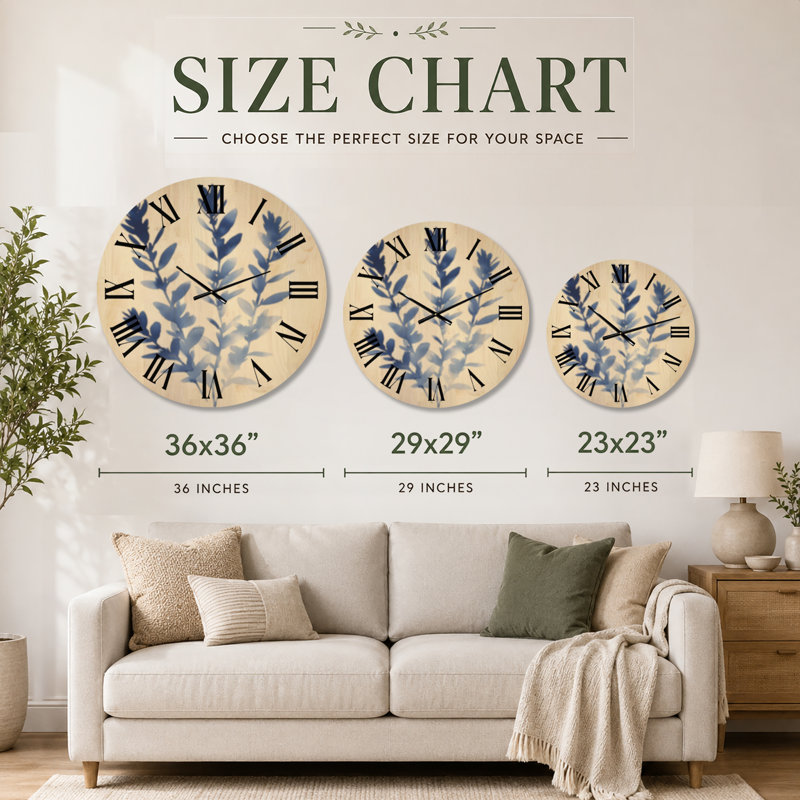 Horloge murale scandinave en bois, grande taille, motif aquarelle indigo, Extra Large
