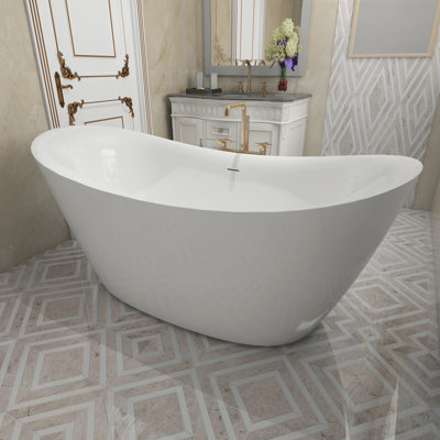 Free Standing Tub 59" x 30" Deep Soaking Bath Tub Acrylic Freestanding Bathtub J19 Soaker Tub