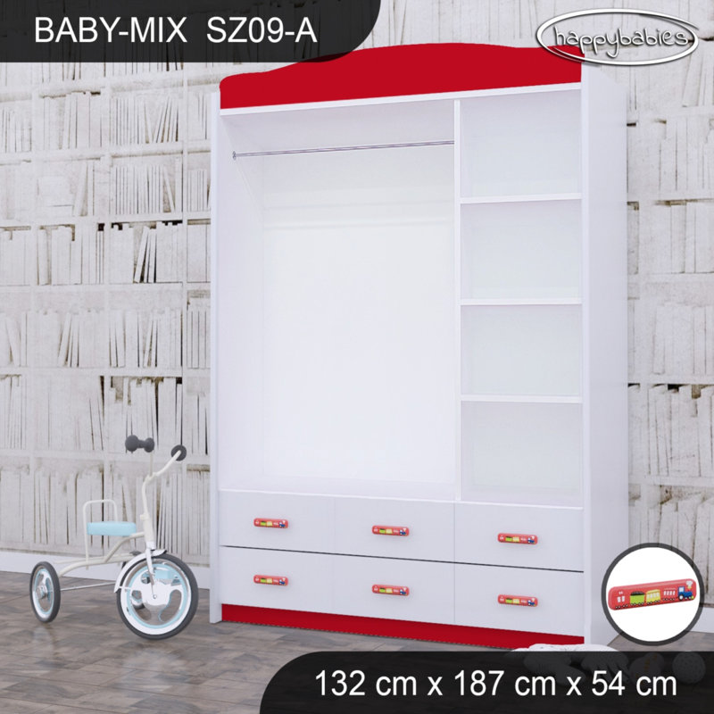 Baby 3 Door Wardrobe, Red/White/Red