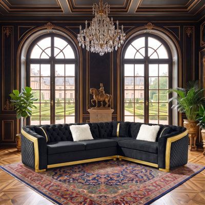 106 Inches L-Shaped Chesterfield Sectional Sofa, Button Tufted with Pillows for Living Room, Easy to Assemble