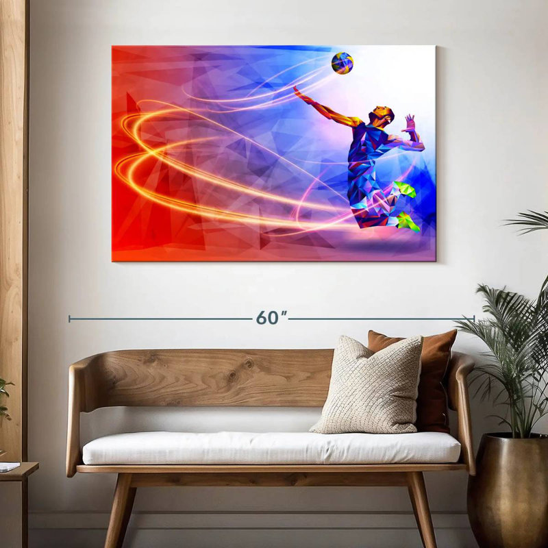 Joueur de volleyball géométrique, H 32 po x l 48 po