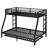 Metal Bunk Bed with Trundle, Sturdy Steel Frame, Safety Guardrails & Ladder, Space-Saving Design, Black-1421689451