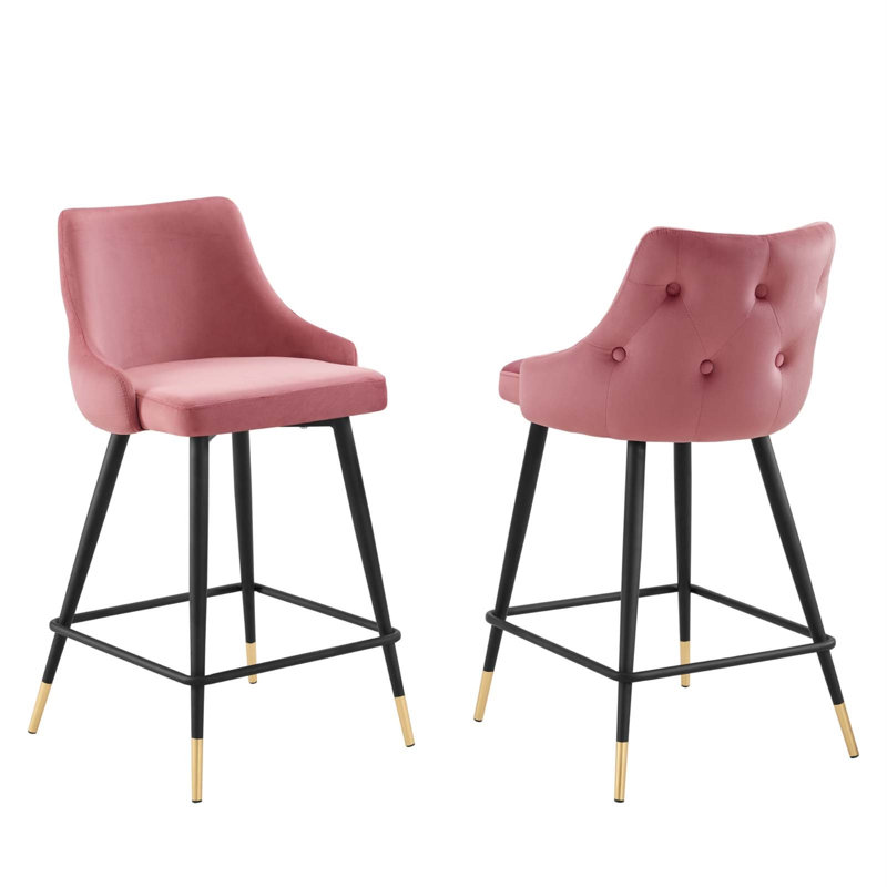 Ensemble de 2 tabourets de bar en velours Adorn Performance, Vieux rose, Tabouret de comptoir (hauteur d'assise de 25,5 po)