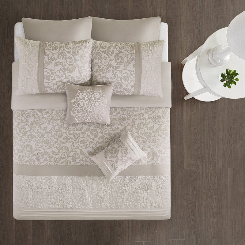 Embroidered 8 Piece Comforter Set Neutral, Queen Comforter + 7 Additional Pieces