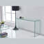 Console en verre, console en verre trempé transparent avec bureaux à bords arrondis, table de canapé