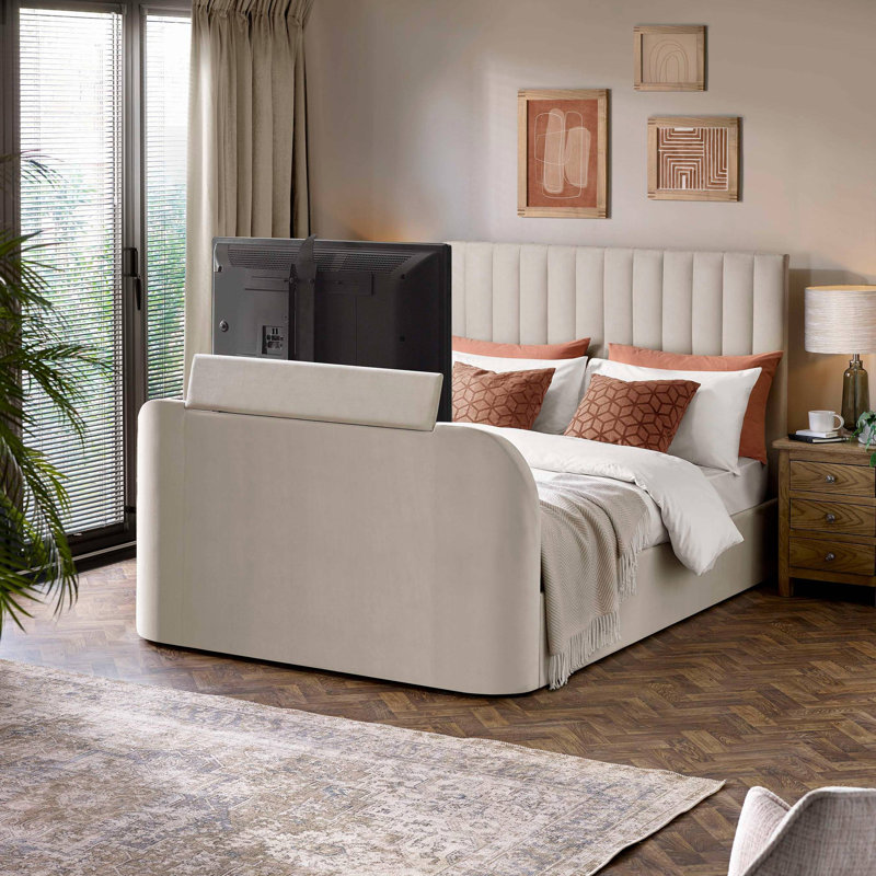 Irmlinde Upholstered Velvet Lift Up Storage TV Bed, Double (4'6)