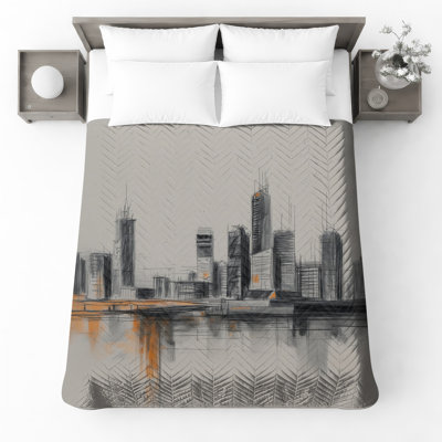 Sketch City Skyline Quilted Bedspread All Sizes