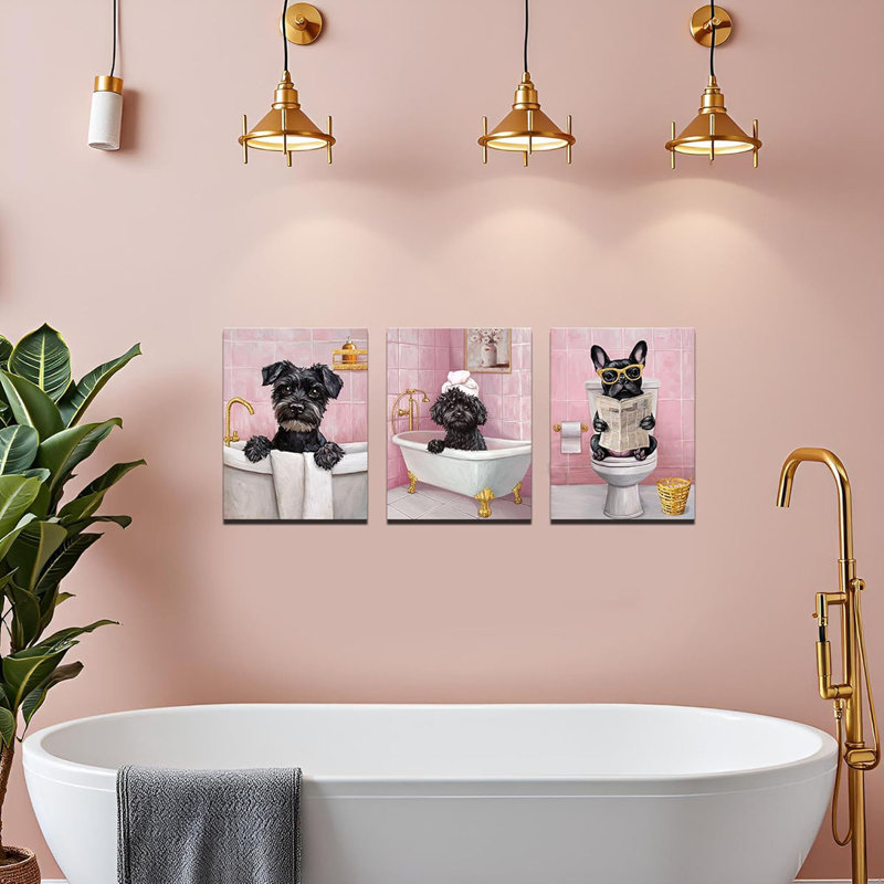 3 Piece Wrapped Canvas Print, Pink