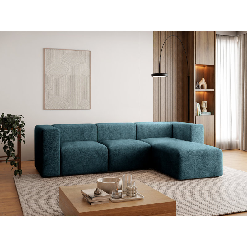 Adelfa 4 Seater Boucle Corner Sofa , Right Hand Facing, Green Olive