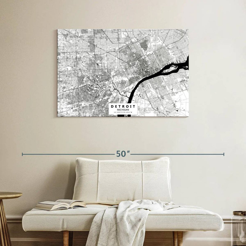 Carte de Aliaz White Urban Detroit, H 26 po x l 39 po