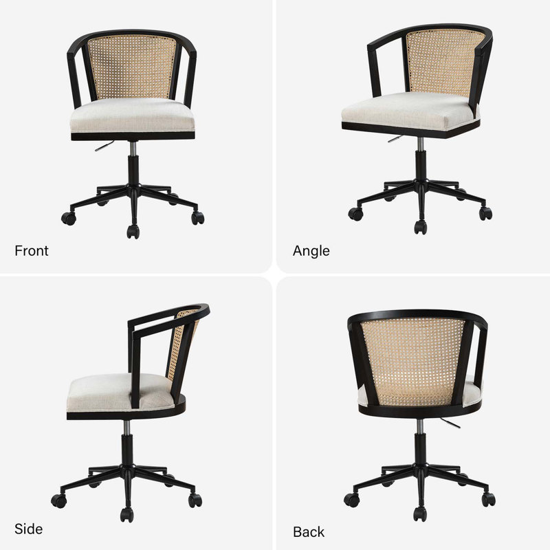 Walnut and Rattan Adjustable Task Chair with Black Metal Legs