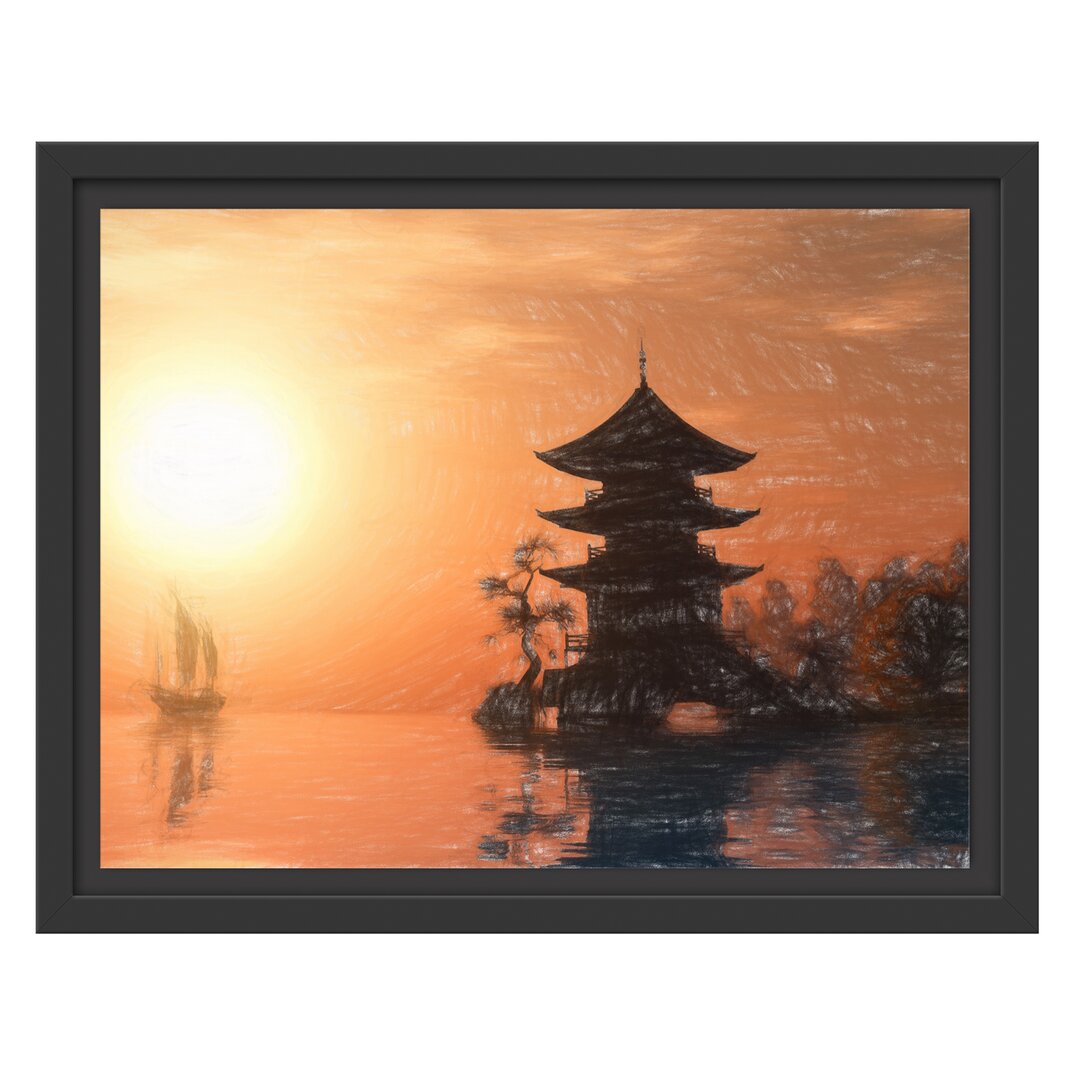 Gerahmtes Wandbild Chinesisches Haus am See