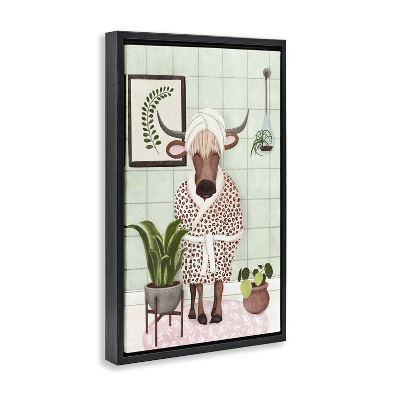 «Cow in Peignoir Floater» par JJ Design House, LLC., Cadre flottant noir de jais, H 25 po x l 17 po