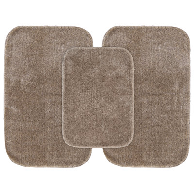 Wahkon 3 Piece Nylon Washable Bathroom Rug Set No Lid or Contour (17x24/21x34/21x34) Taupe