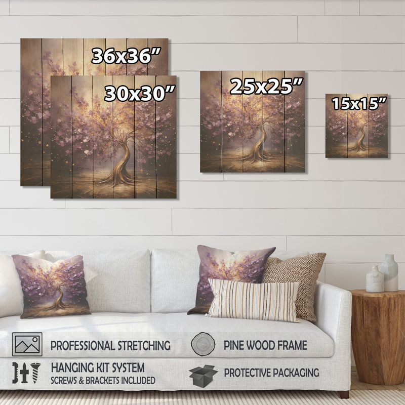 «Purple Magictree Essence» - Arbre sur impression sur bois, H 30 po x l 30 po