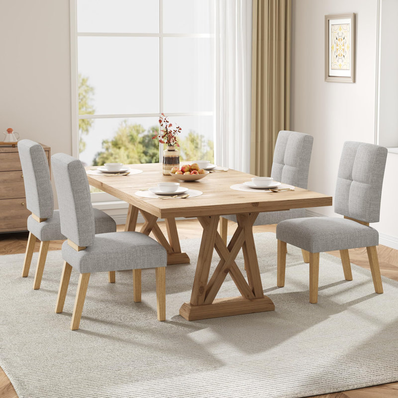 Alesana 18.9" W Linen Blend Upholstered Solid Wood Dining Chairs (Set of 4), 4, Gray