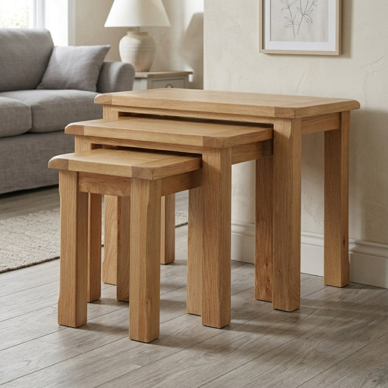 Racquel Solid Wood Nesting Tables, Oak
