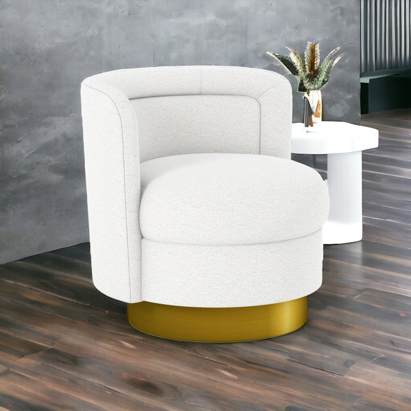Fauteuil demi-tonneau pivotant blanc et doré Gracie Mills