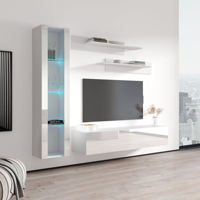 Meuble audio-vidéo flottant pour téléviseur de 88 po ou moins Wabasso, Blanc