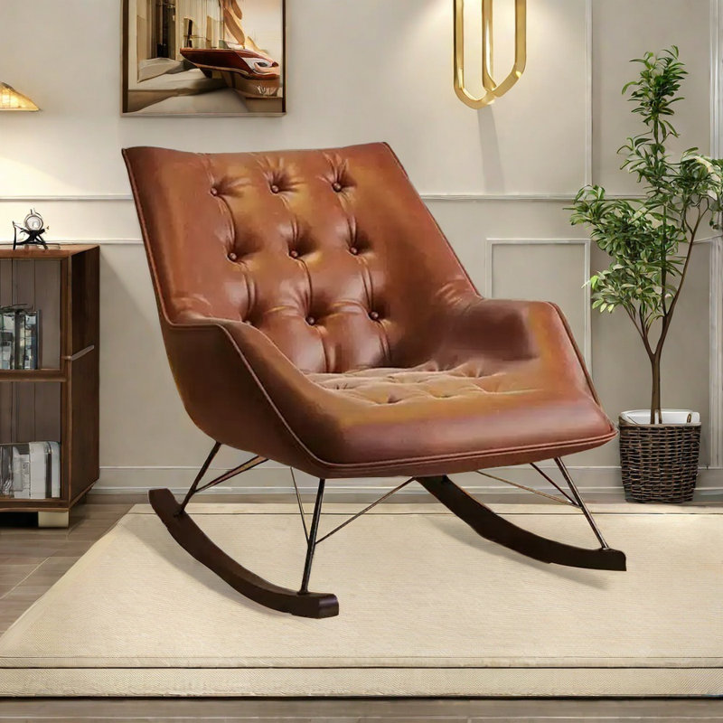 Chaise berçante luxueuse en bois massif clair, Brun jaunâtre
