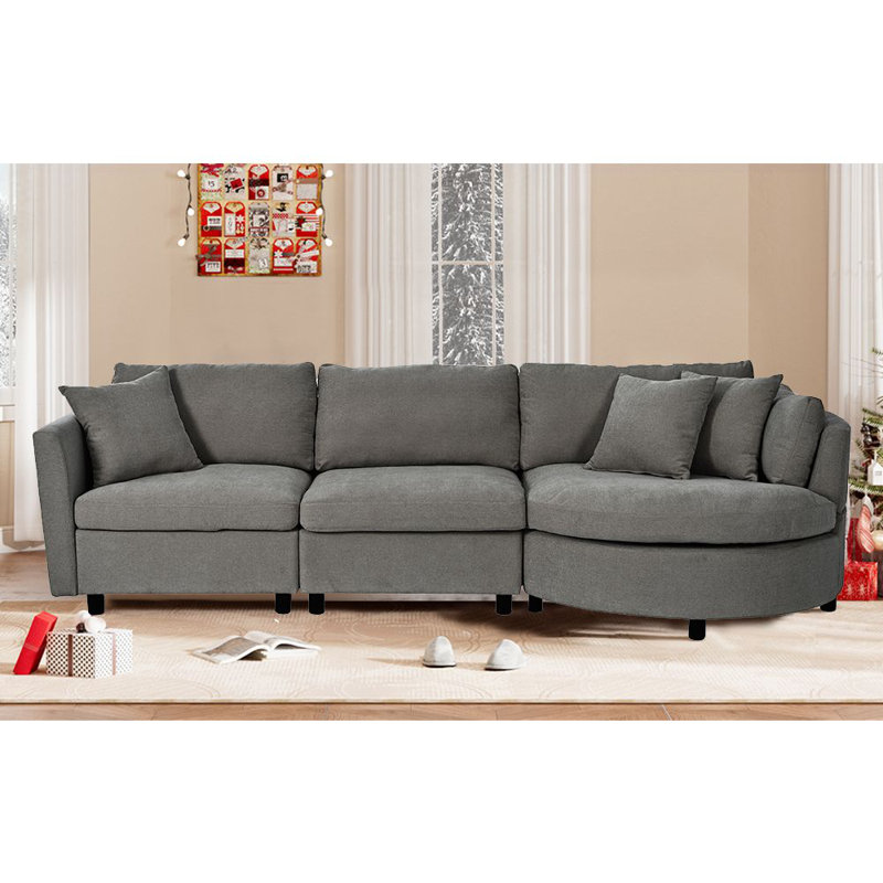 Canapé modulaire à méridienne rembourré Lousha, Mélange de polyester gris