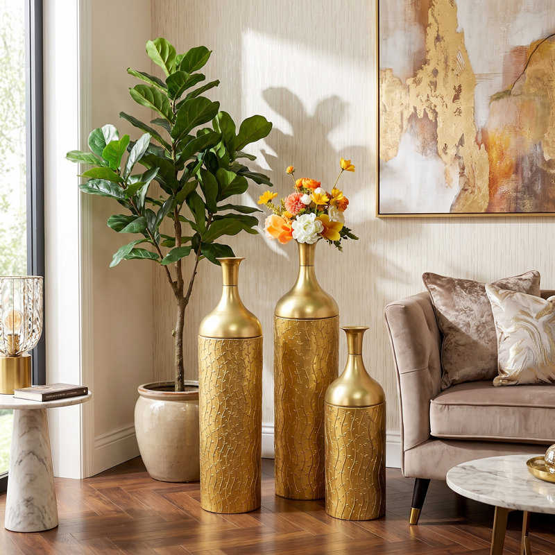 Ensemble de 3 vases de plancher Gold, Gold Leaf