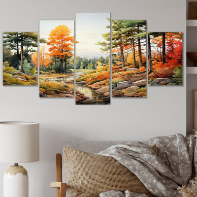 Pin, Autumn Whispers III - Art mural sur toile de pin - 5 panneaux