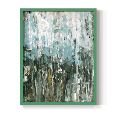«Abstract Turquoise Forest II», reproduction encadrée - bois massif