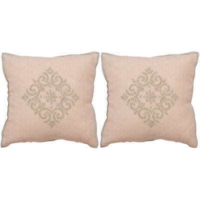 Embroidered Feather Linen Throw Pillow