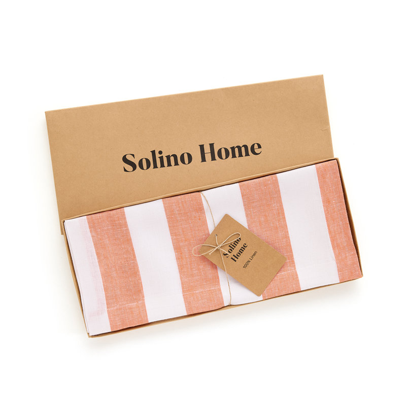 Cabana Stripe - 100% Pure Linen Table Runner, 48" x 14", Orange/White