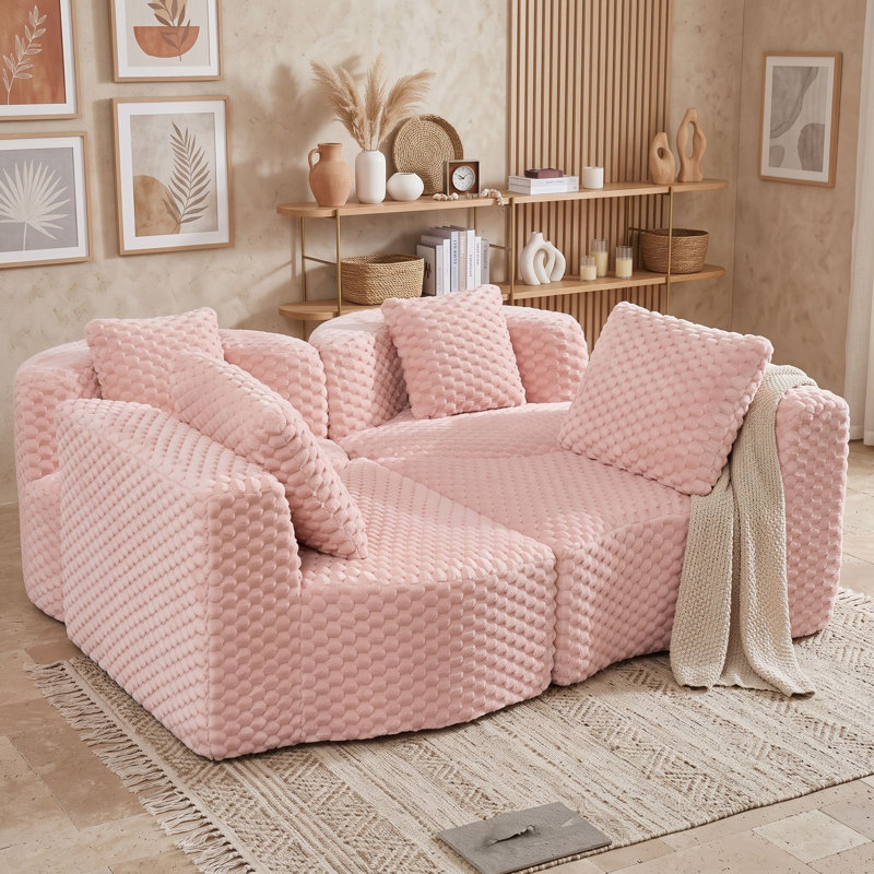 Canapé modulaire moderne avec emballage à compression complète, canapé rembourré à siège profond de conception libre, Rose