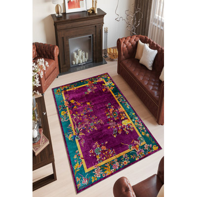 Stylish Hall Carpet (3.3 x 4.9 Feet), Purple, 100% Polyester, 22.9 oz/sq yd | Antibacterial, Eco-Friendly, Non-Slip PVC Dot Underside | Machine Washable, 0.16 in Pile Height | Perfect for Home Entryways & Living Spaces